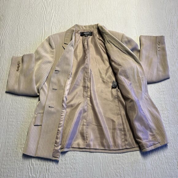 KASPER Women's Blazer Single Breasted Jacket 12P Brown Stripped Career Office - Picture 4 of 12